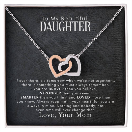 Daughter - Strong Brave Loved - Interlocking Hearts Necklace
