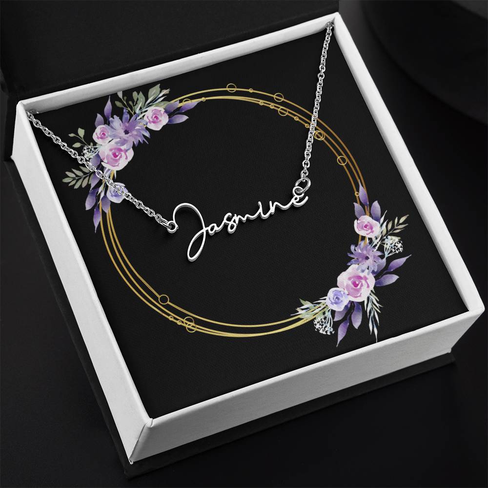 Signature Name Necklace - Custom with Beautiful Wreath