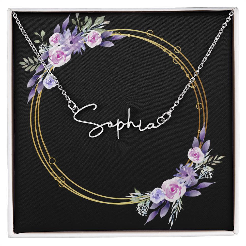 Signature Name Necklace - Custom with Beautiful Wreath